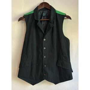 Vintage Y2K Tripp NYC Vest M Cyber Mall Goth Emo Rave Pinstripe Green Batwing